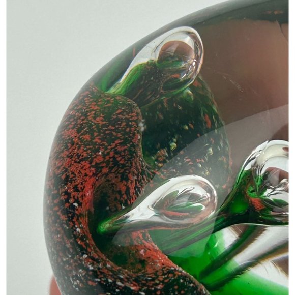 Art Glass Egg Shaped Paperweight Green Orange Controlled Bubble Office Decor - Picture 8 of 9